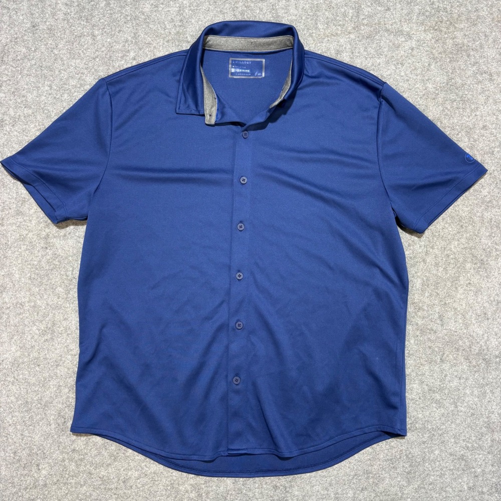 Willory Mens Athleisure Button Down Shirt Navy Blue Short Sleeve Performance 2XL